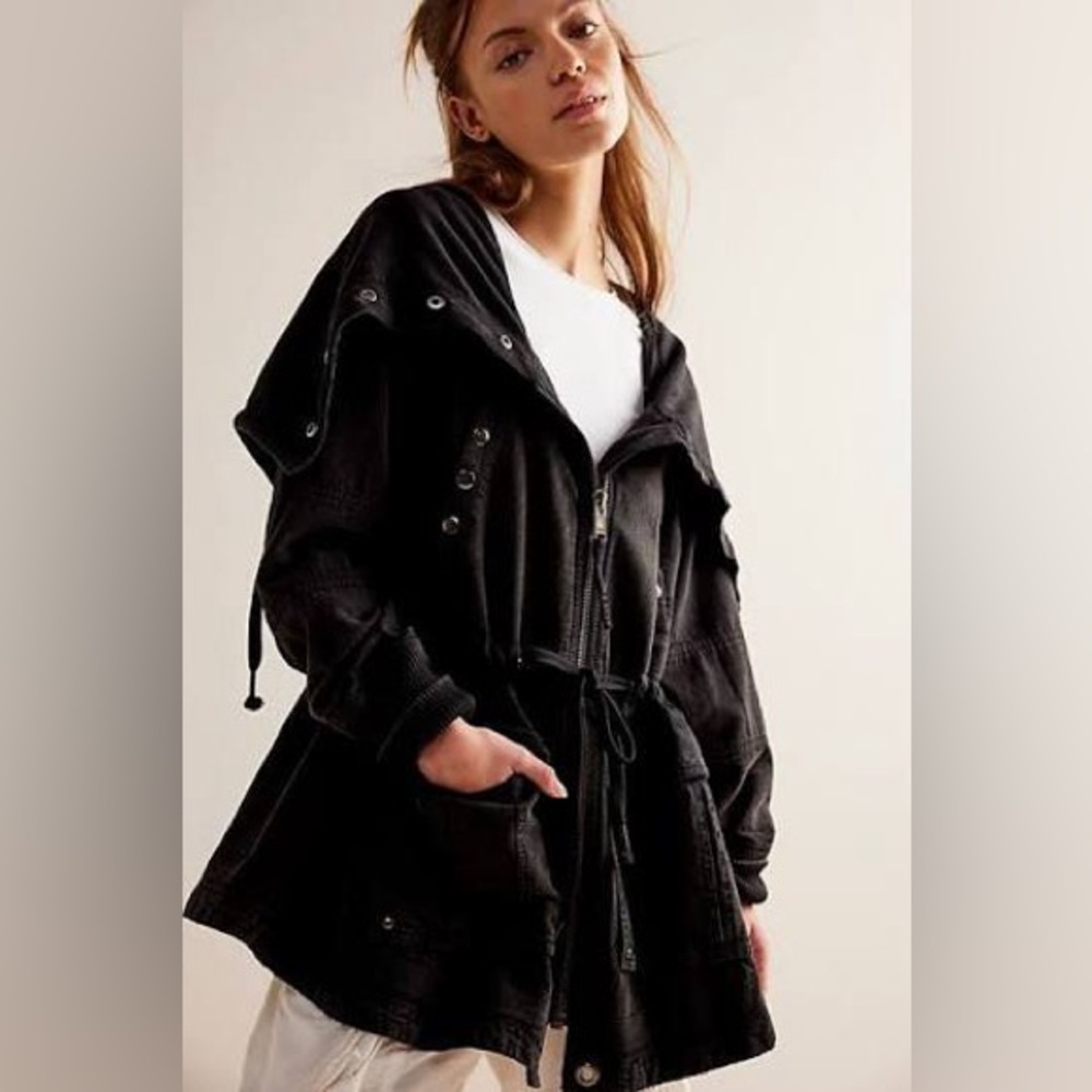 Free People Surplus Future Parka Jacket Size S Black Grunge Gorpcore